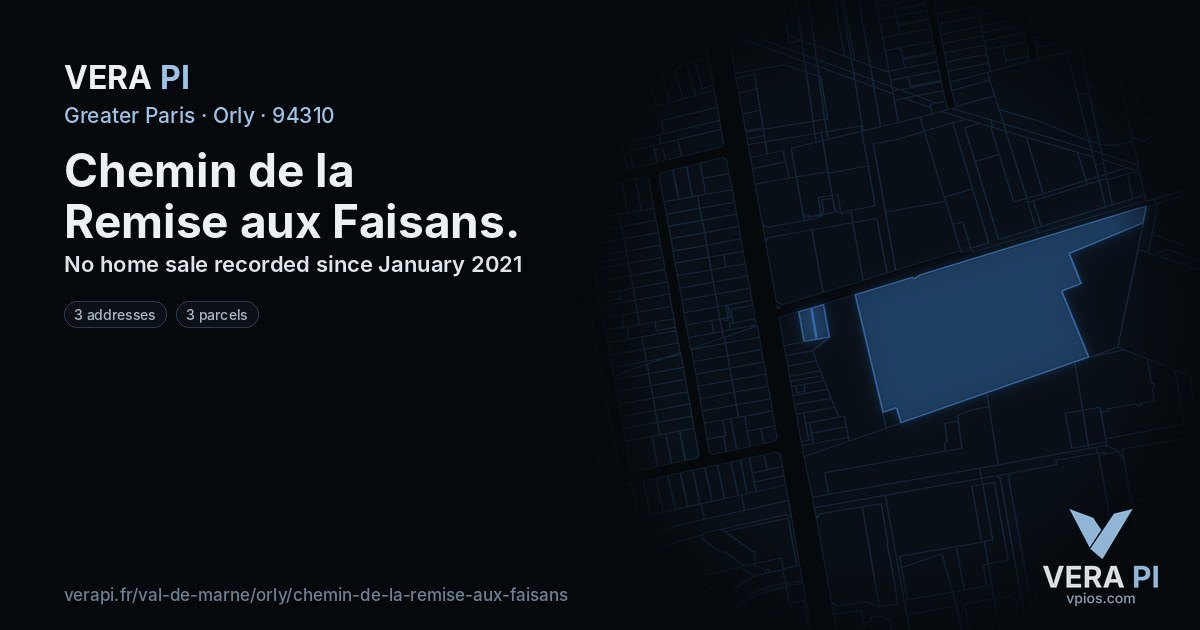 Chemin de la Remise aux Faisans, Orly at night – every parcel coloured by the prices around it, the street's own parcels lit