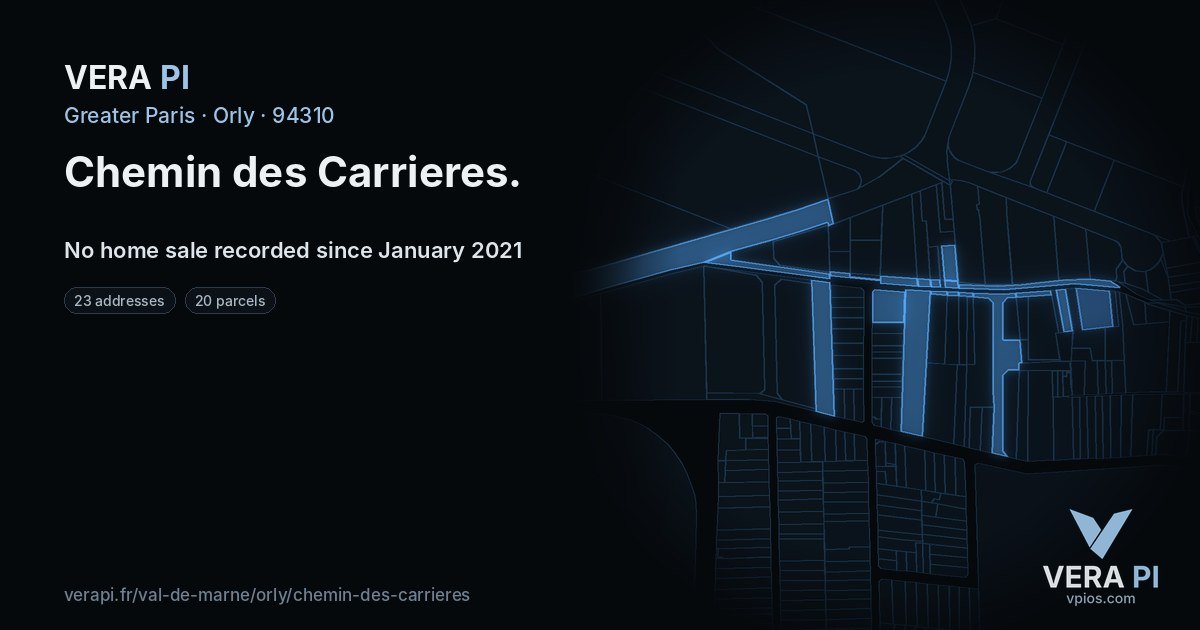 Chemin des Carrieres, Orly at night – every parcel coloured by the prices around it, the street's own parcels lit