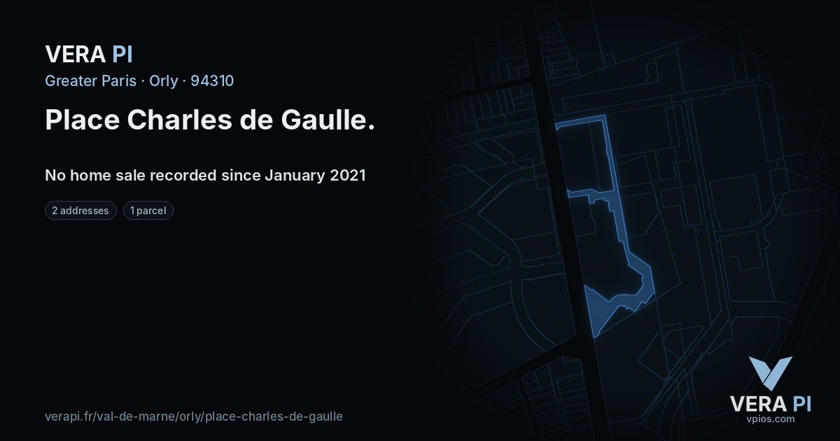 Place Charles de Gaulle, Orly at night – every parcel coloured by the prices around it, the street's own parcels lit