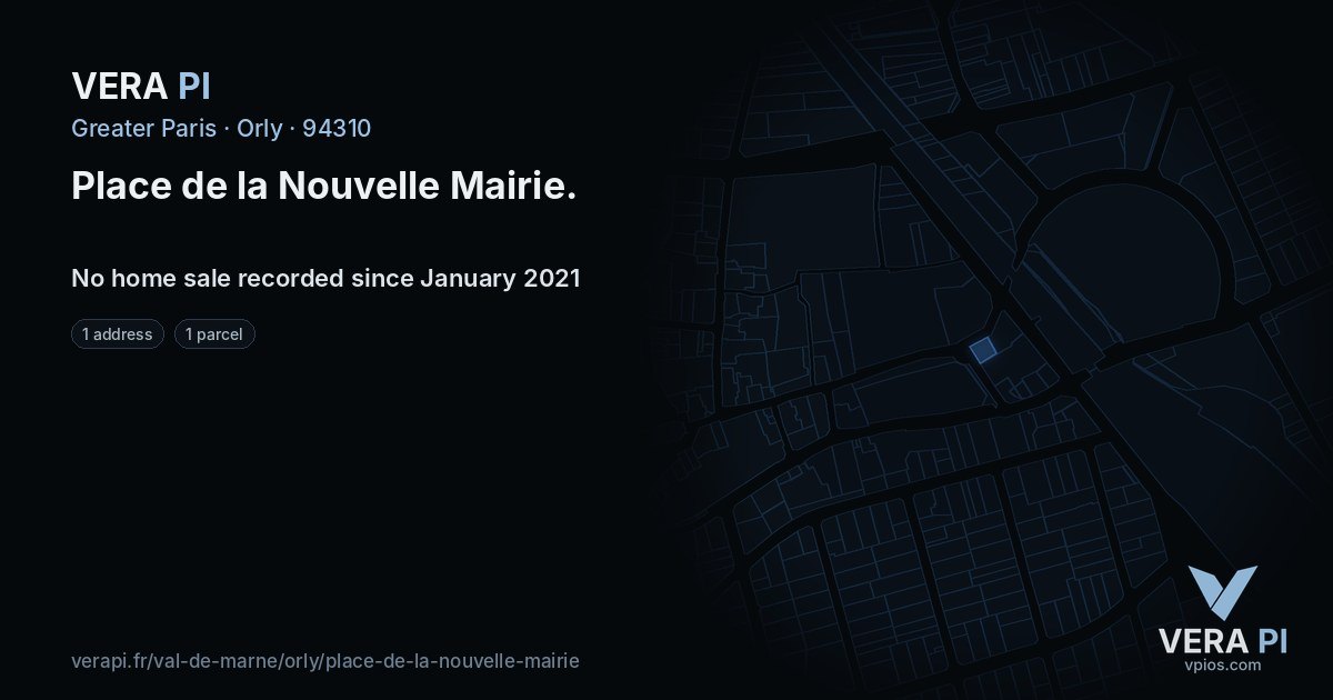 Place de la Nouvelle Mairie, Orly at night – every parcel coloured by the prices around it, the street's own parcels lit