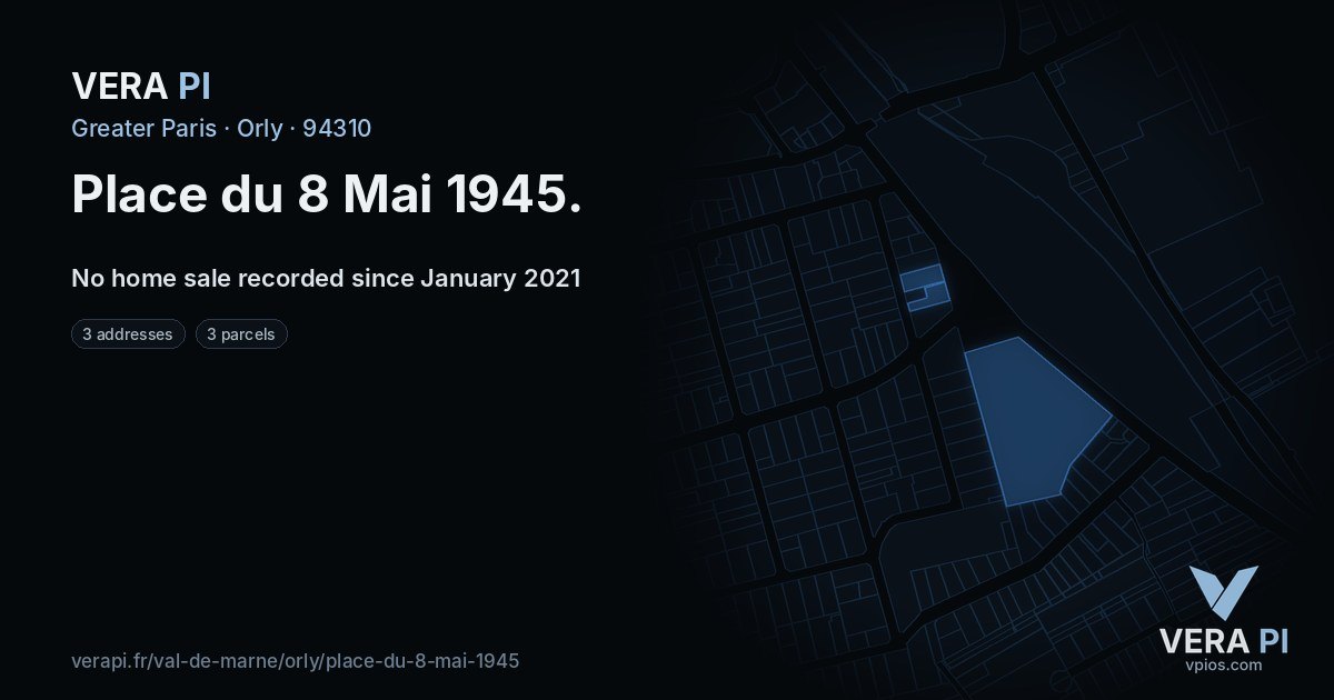 Place du 8 Mai 1945, Orly at night – every parcel coloured by the prices around it, the street's own parcels lit