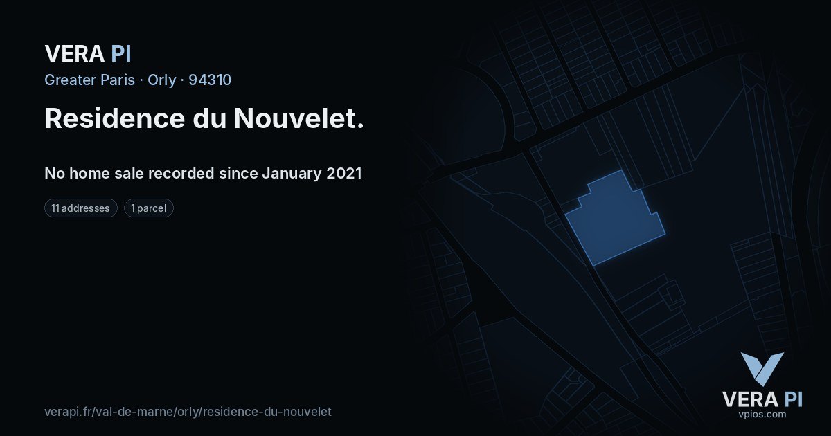Residence du Nouvelet, Orly at night – every parcel coloured by the prices around it, the street's own parcels lit
