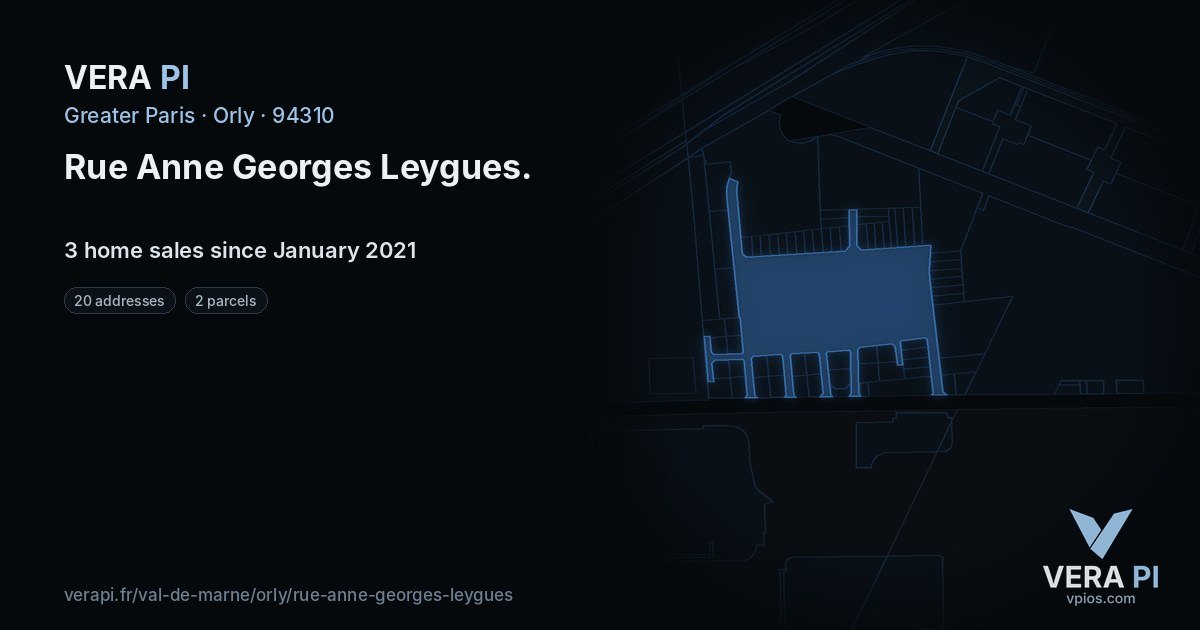 Rue Anne Georges Leygues, Orly at night – every parcel coloured by the prices around it, the street's own parcels lit