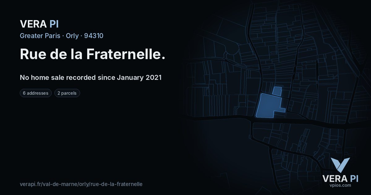 Rue de la Fraternelle, Orly at night – every parcel coloured by the prices around it, the street's own parcels lit