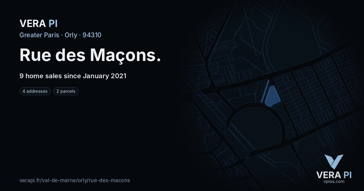 Rue des Maçons, Orly at night – every parcel coloured by the prices around it, the street's own parcels lit