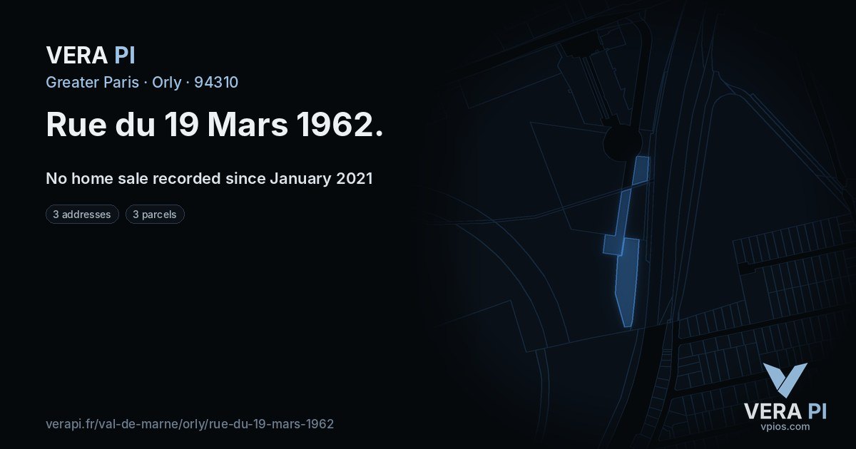 Rue du 19 Mars 1962, Orly at night – every parcel coloured by the prices around it, the street's own parcels lit