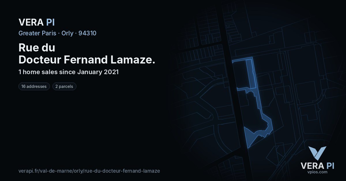 Rue du Docteur Fernand Lamaze, Orly at night – every parcel coloured by the prices around it, the street's own parcels lit