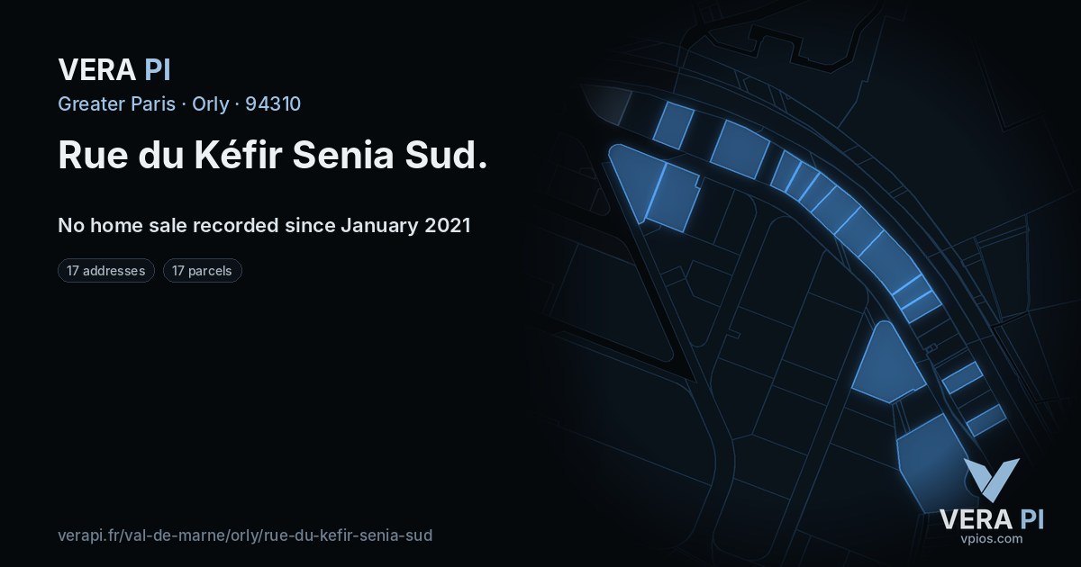 Rue du Kéfir Senia Sud, Orly at night – every parcel coloured by the prices around it, the street's own parcels lit