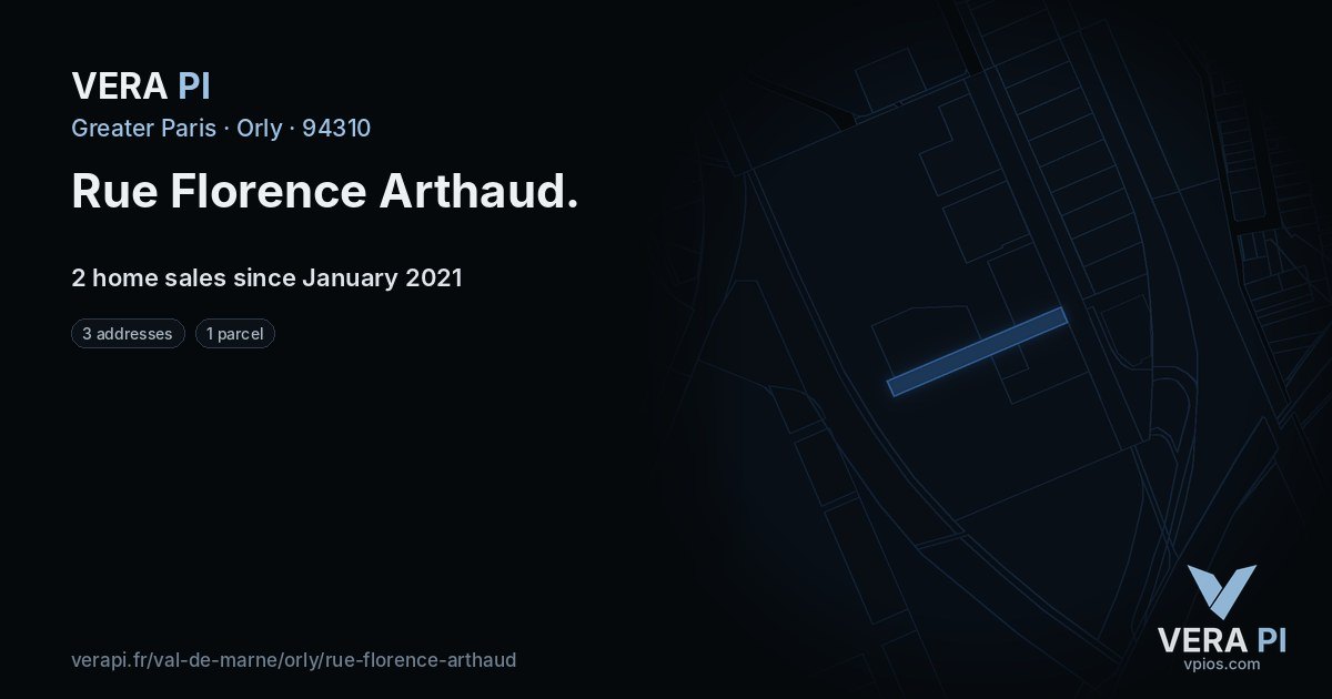 Rue Florence Arthaud, Orly at night – every parcel coloured by the prices around it, the street's own parcels lit