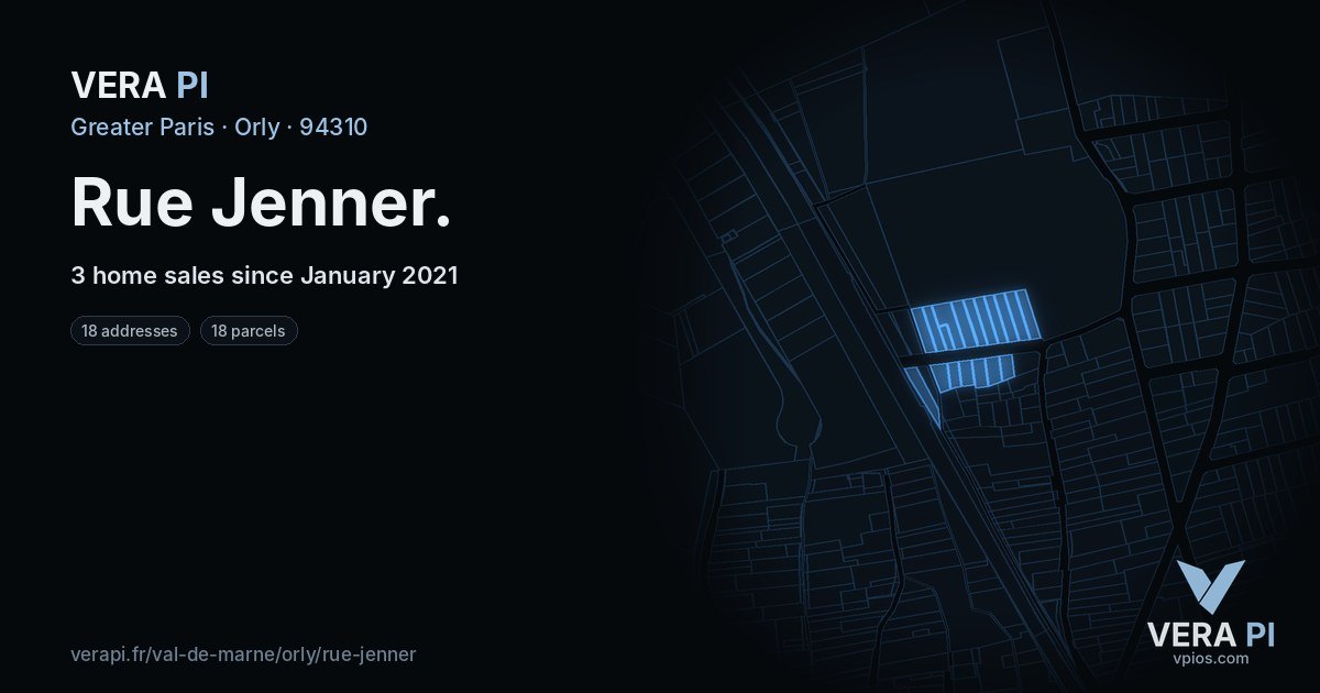 Rue Jenner, Orly at night – every parcel coloured by the prices around it, the street's own parcels lit