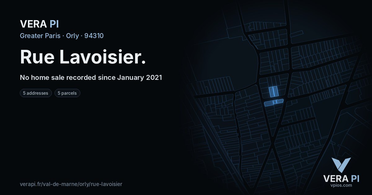 Rue Lavoisier, Orly at night – every parcel coloured by the prices around it, the street's own parcels lit