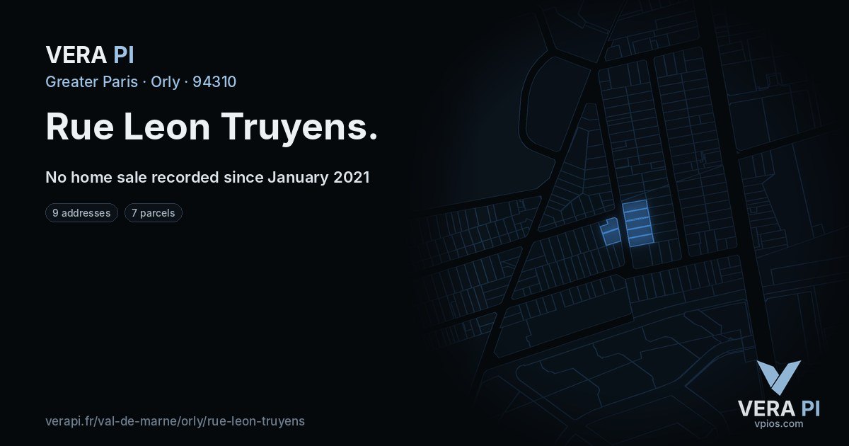 Rue Leon Truyens, Orly at night – every parcel coloured by the prices around it, the street's own parcels lit