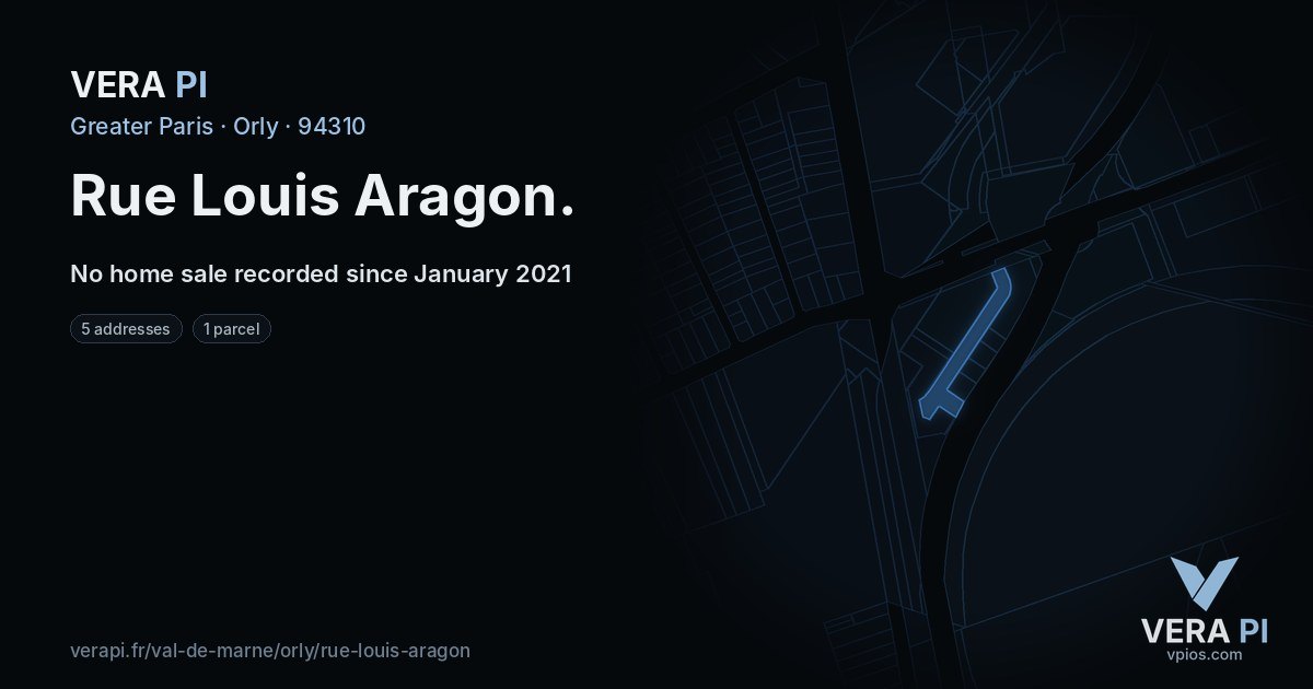 Rue Louis Aragon, Orly at night – every parcel coloured by the prices around it, the street's own parcels lit