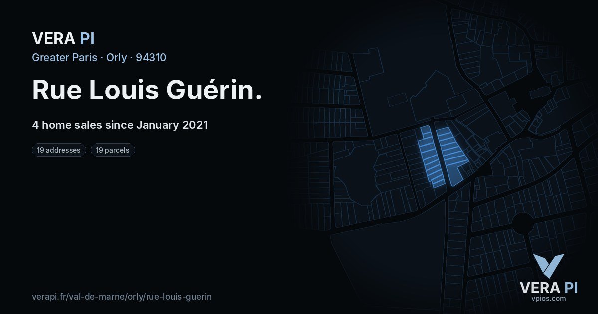 Rue Louis Guérin, Orly at night – every parcel coloured by the prices around it, the street's own parcels lit