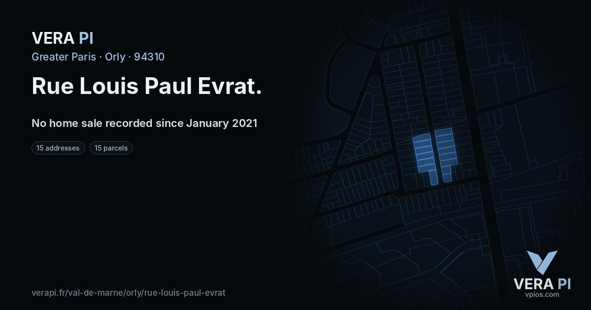 Rue Louis Paul Evrat, Orly at night – every parcel coloured by the prices around it, the street's own parcels lit