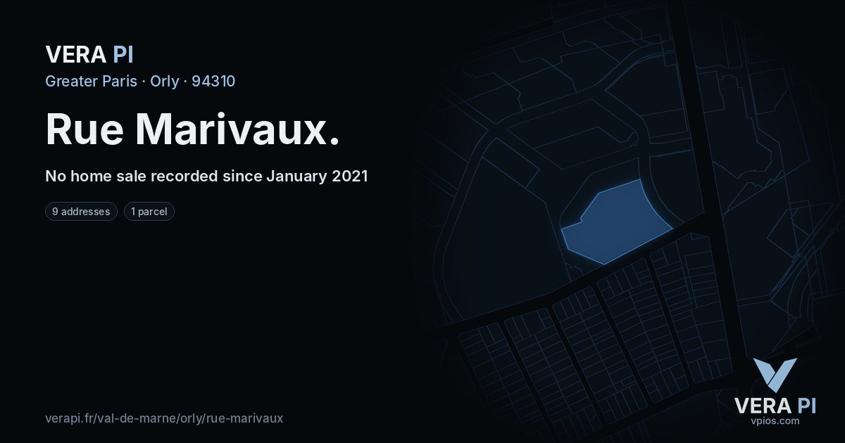 Rue Marivaux, Orly at night – every parcel coloured by the prices around it, the street's own parcels lit