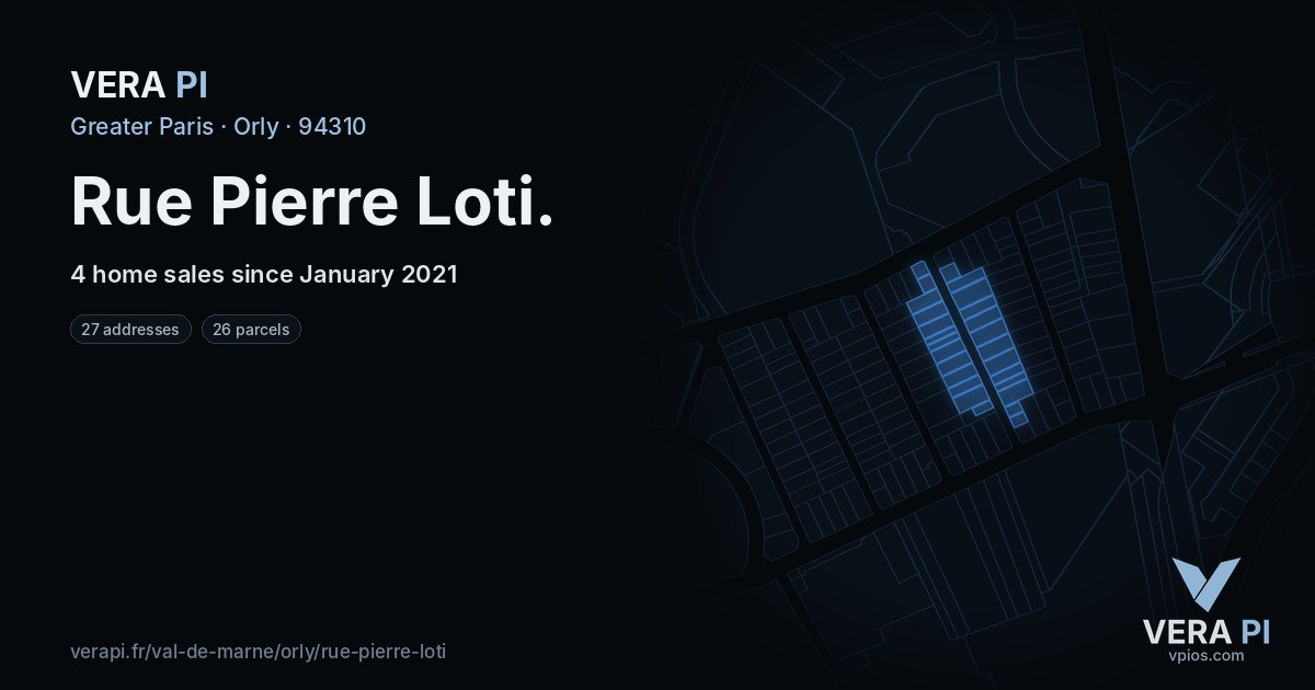 Rue Pierre Loti, Orly at night – every parcel coloured by the prices around it, the street's own parcels lit