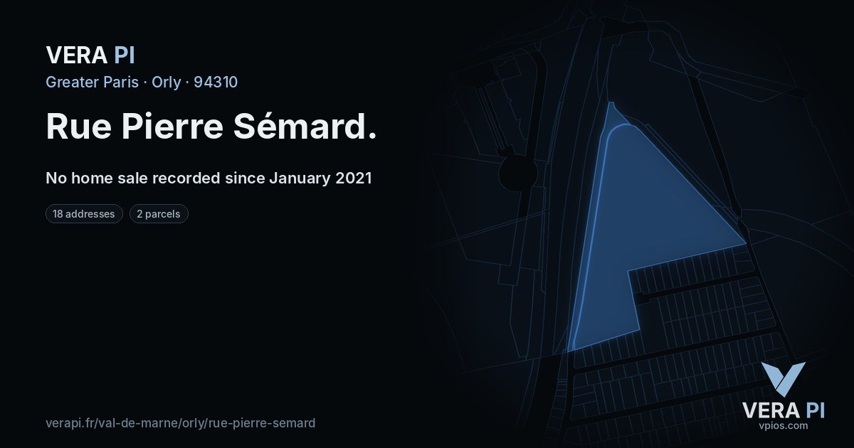 Rue Pierre Sémard, Orly at night – every parcel coloured by the prices around it, the street's own parcels lit