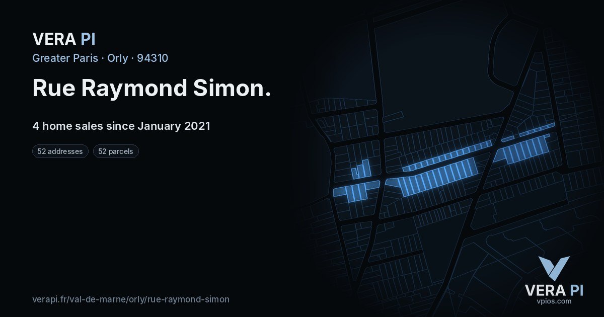 Rue Raymond Simon, Orly at night – every parcel coloured by the prices around it, the street's own parcels lit