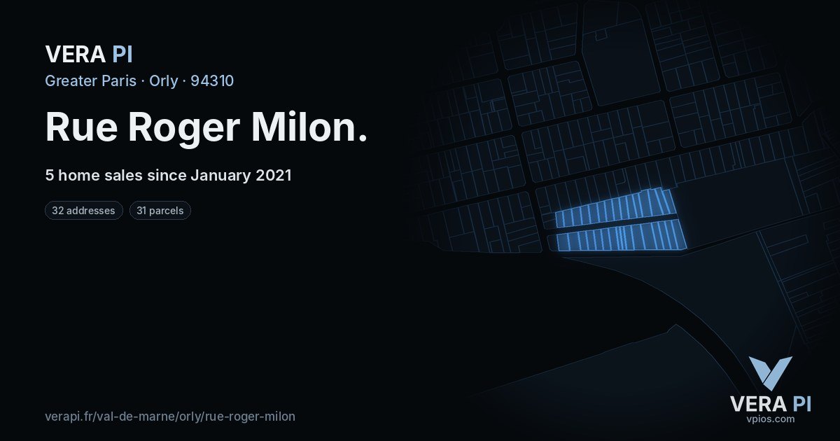 Rue Roger Milon, Orly at night – every parcel coloured by the prices around it, the street's own parcels lit