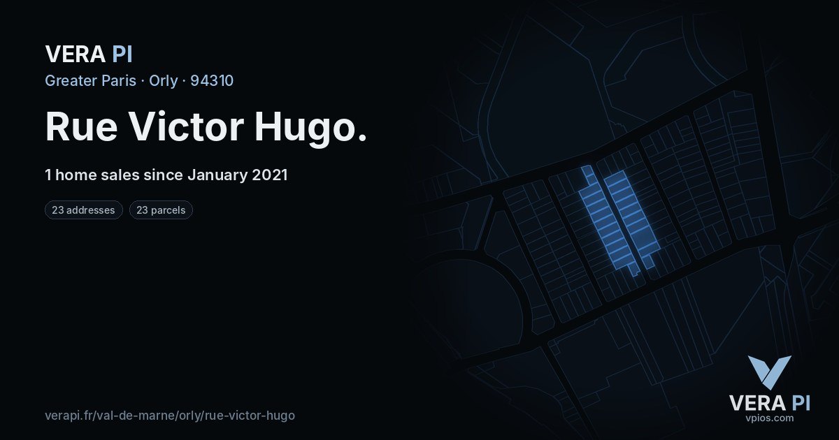 Rue Victor Hugo, Orly at night – every parcel coloured by the prices around it, the street's own parcels lit