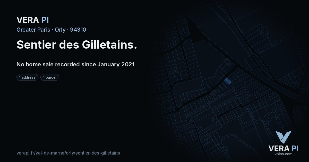 Sentier des Gilletains, Orly at night – every parcel coloured by the prices around it, the street's own parcels lit