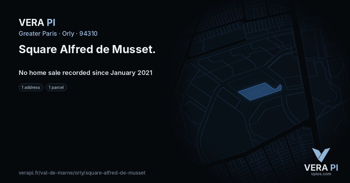 Square Alfred de Musset, Orly at night – every parcel coloured by the prices around it, the street's own parcels lit