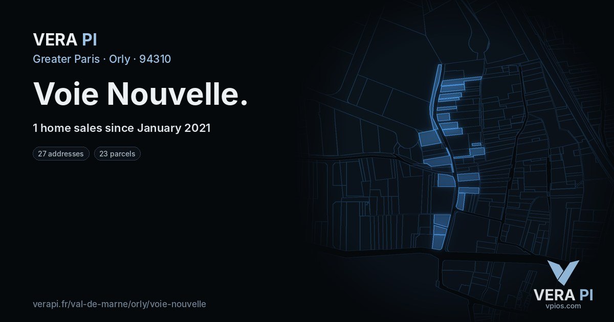 Voie Nouvelle, Orly at night – every parcel coloured by the prices around it, the street's own parcels lit
