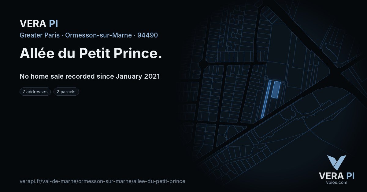 Allée du Petit Prince, Ormesson-sur-Marne at night – every parcel coloured by the prices around it, the street's own parcels lit