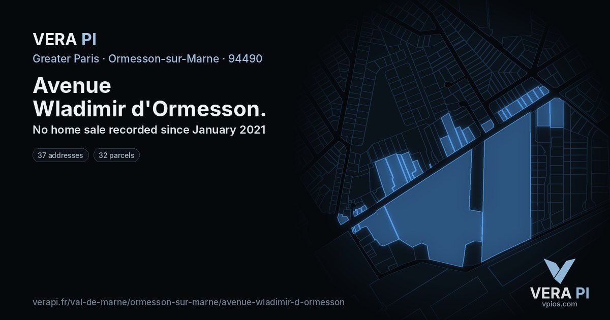 Avenue Wladimir d'Ormesson, Ormesson-sur-Marne at night – every parcel coloured by the prices around it, the street's own parcels lit