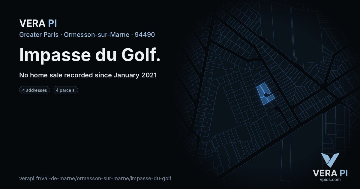 Impasse du Golf, Ormesson-sur-Marne at night – every parcel coloured by the prices around it, the street's own parcels lit