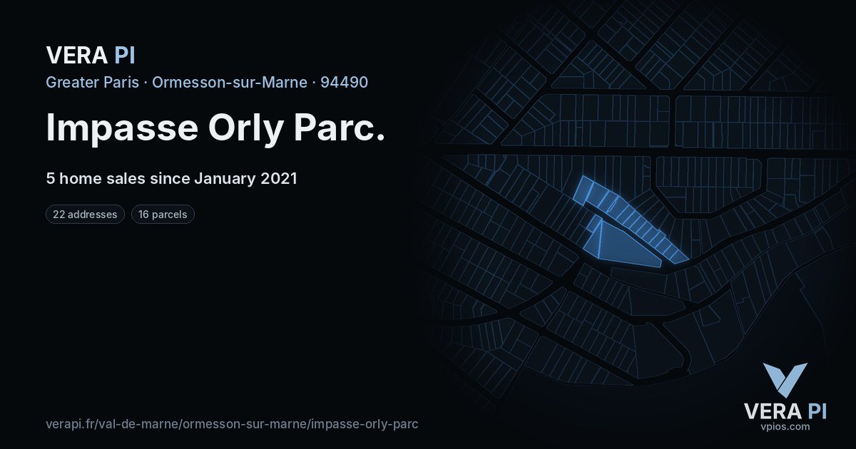 Impasse Orly Parc, Ormesson-sur-Marne at night – every parcel coloured by the prices around it, the street's own parcels lit