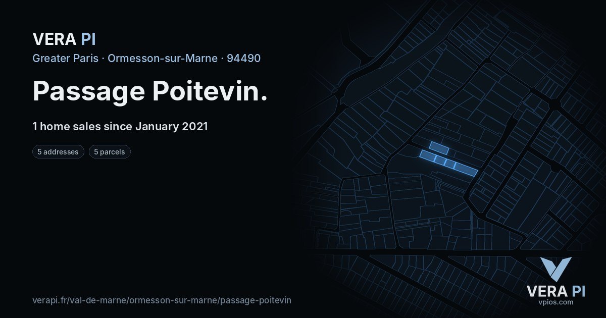 Passage Poitevin, Ormesson-sur-Marne at night – every parcel coloured by the prices around it, the street's own parcels lit