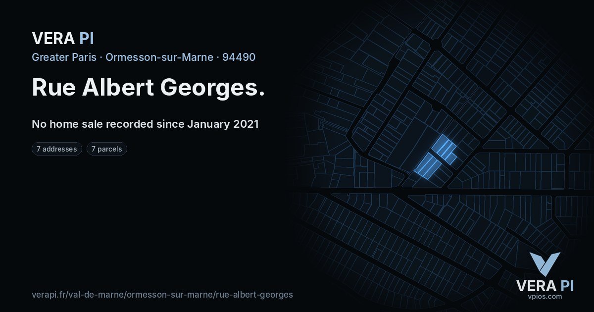 Rue Albert Georges, Ormesson-sur-Marne at night – every parcel coloured by the prices around it, the street's own parcels lit