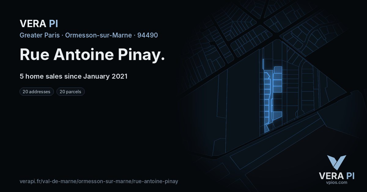 Rue Antoine Pinay, Ormesson-sur-Marne at night – every parcel coloured by the prices around it, the street's own parcels lit