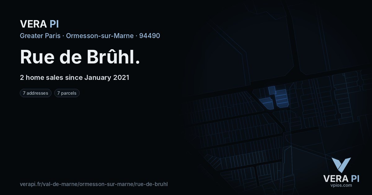 Rue de Brûhl, Ormesson-sur-Marne at night – every parcel coloured by the prices around it, the street's own parcels lit