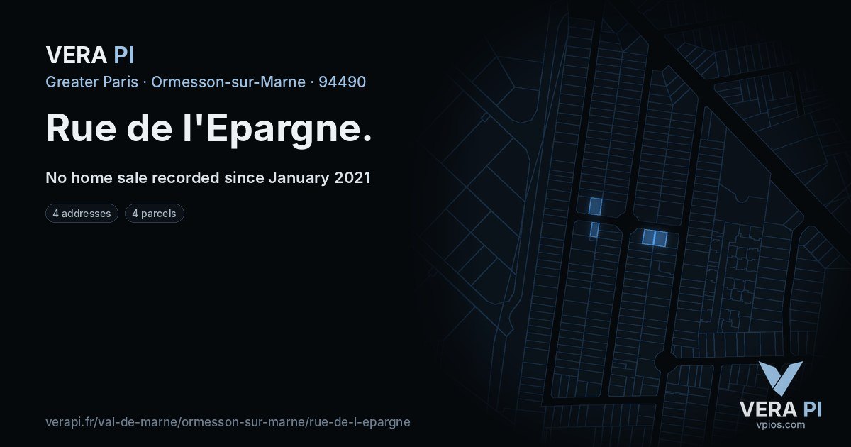 Rue de l'Epargne, Ormesson-sur-Marne at night – every parcel coloured by the prices around it, the street's own parcels lit