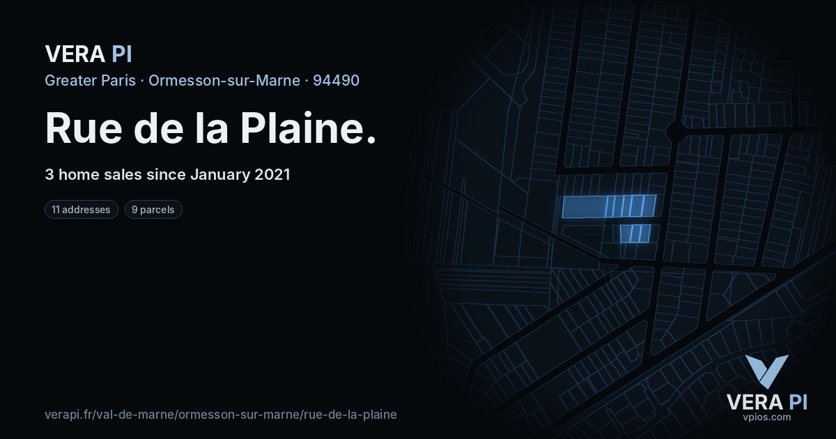 Rue de la Plaine, Ormesson-sur-Marne at night – every parcel coloured by the prices around it, the street's own parcels lit