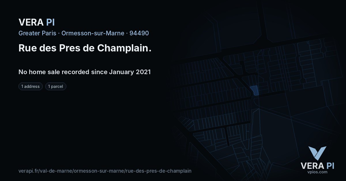 Rue des Pres de Champlain, Ormesson-sur-Marne at night – every parcel coloured by the prices around it, the street's own parcels lit