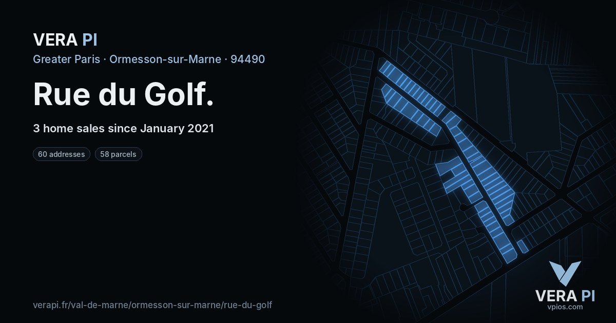 Rue du Golf, Ormesson-sur-Marne at night – every parcel coloured by the prices around it, the street's own parcels lit