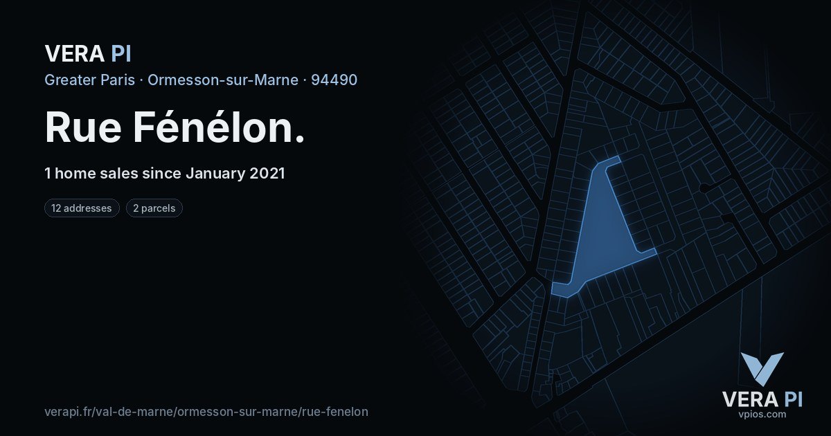 Rue Fénélon, Ormesson-sur-Marne at night – every parcel coloured by the prices around it, the street's own parcels lit