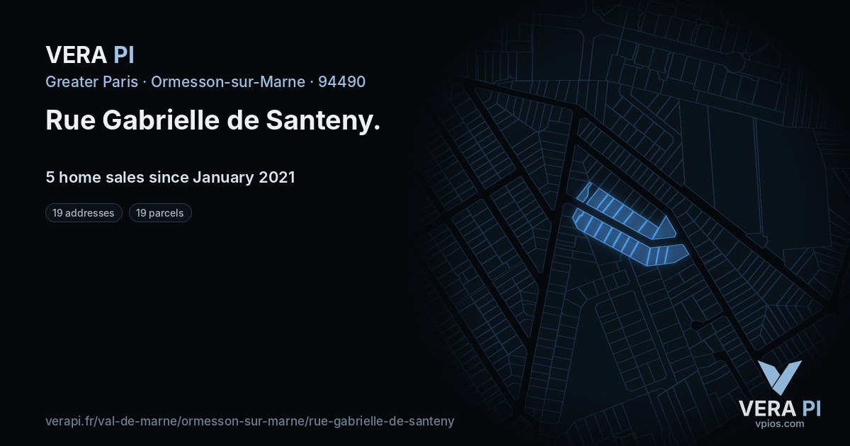 Rue Gabrielle de Santeny, Ormesson-sur-Marne at night – every parcel coloured by the prices around it, the street's own parcels lit