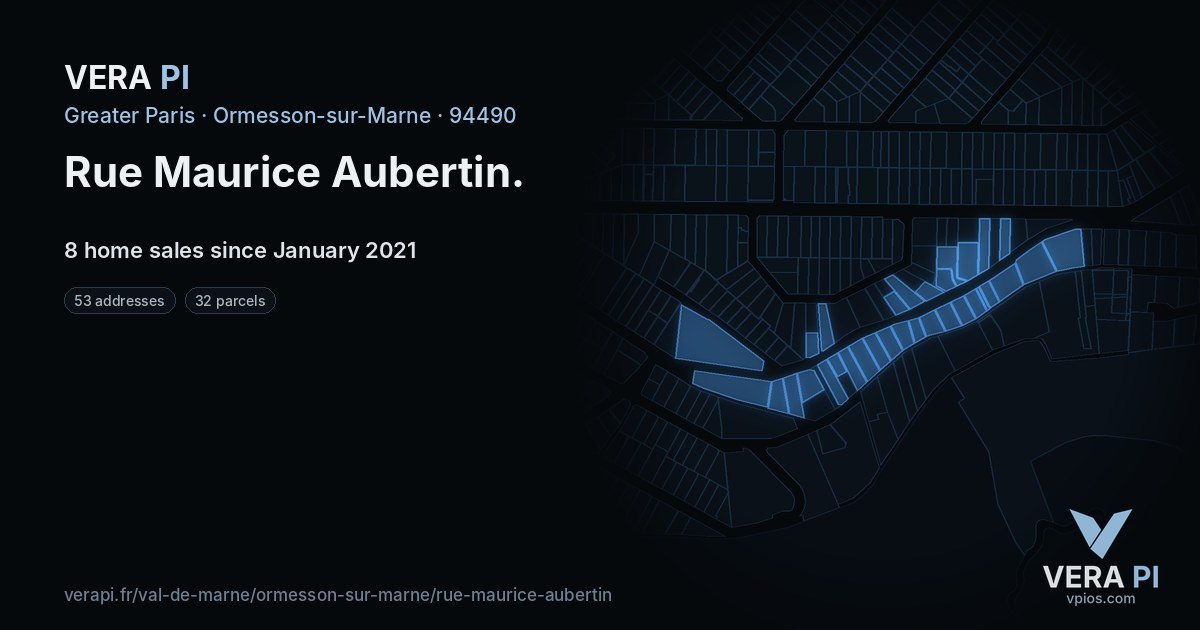 Rue Maurice Aubertin, Ormesson-sur-Marne at night – every parcel coloured by the prices around it, the street's own parcels lit