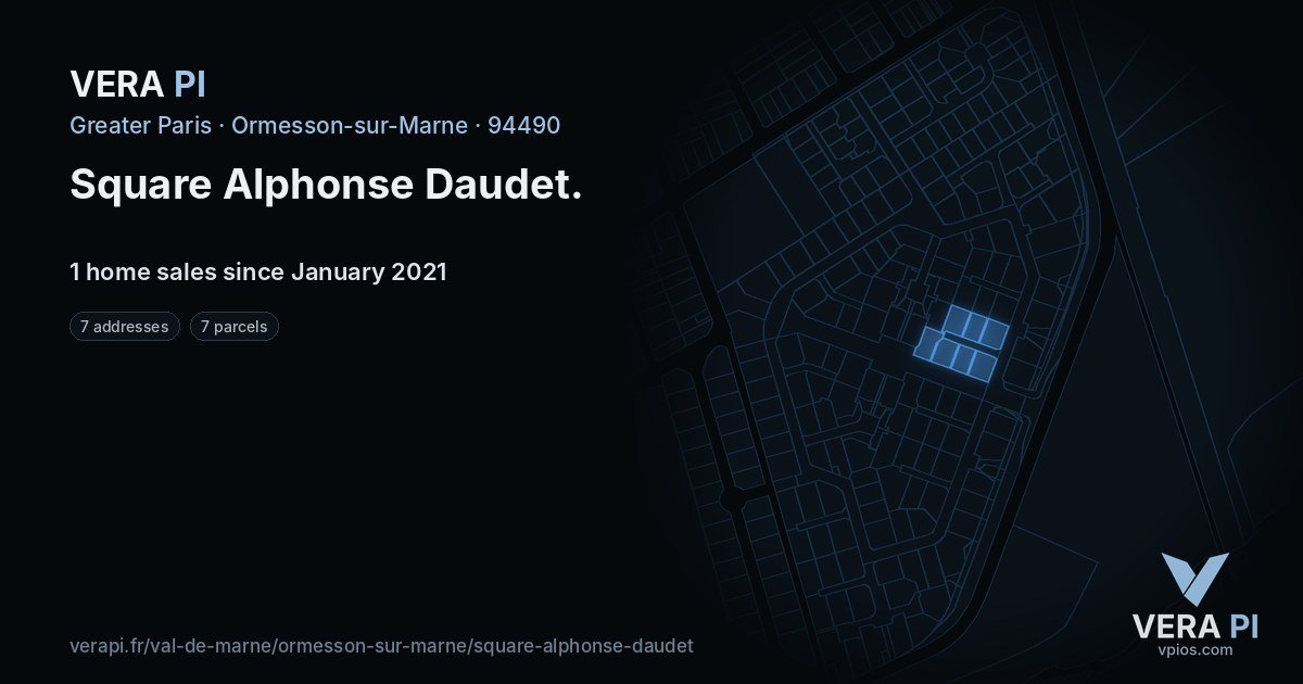 Square Alphonse Daudet, Ormesson-sur-Marne at night – every parcel coloured by the prices around it, the street's own parcels lit