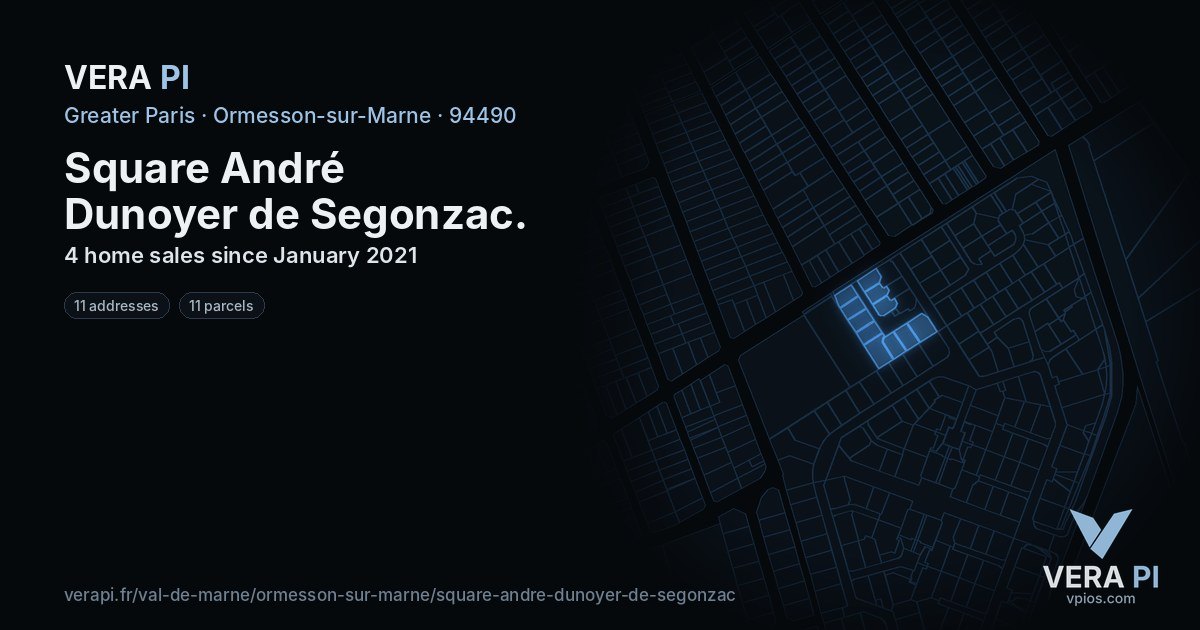 Square André Dunoyer de Segonzac, Ormesson-sur-Marne at night – every parcel coloured by the prices around it, the street's own parcels lit