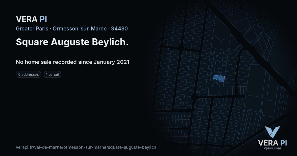 Square Auguste Beylich, Ormesson-sur-Marne at night – every parcel coloured by the prices around it, the street's own parcels lit