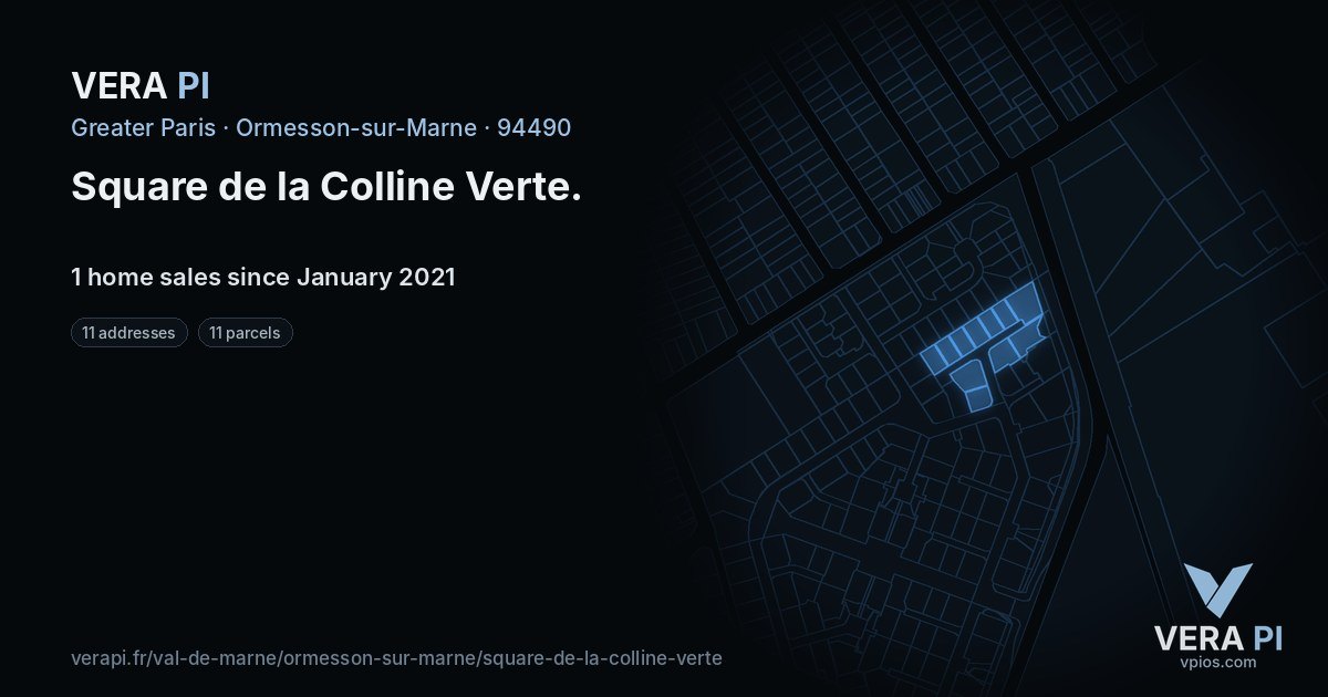 Square de la Colline Verte, Ormesson-sur-Marne at night – every parcel coloured by the prices around it, the street's own parcels lit