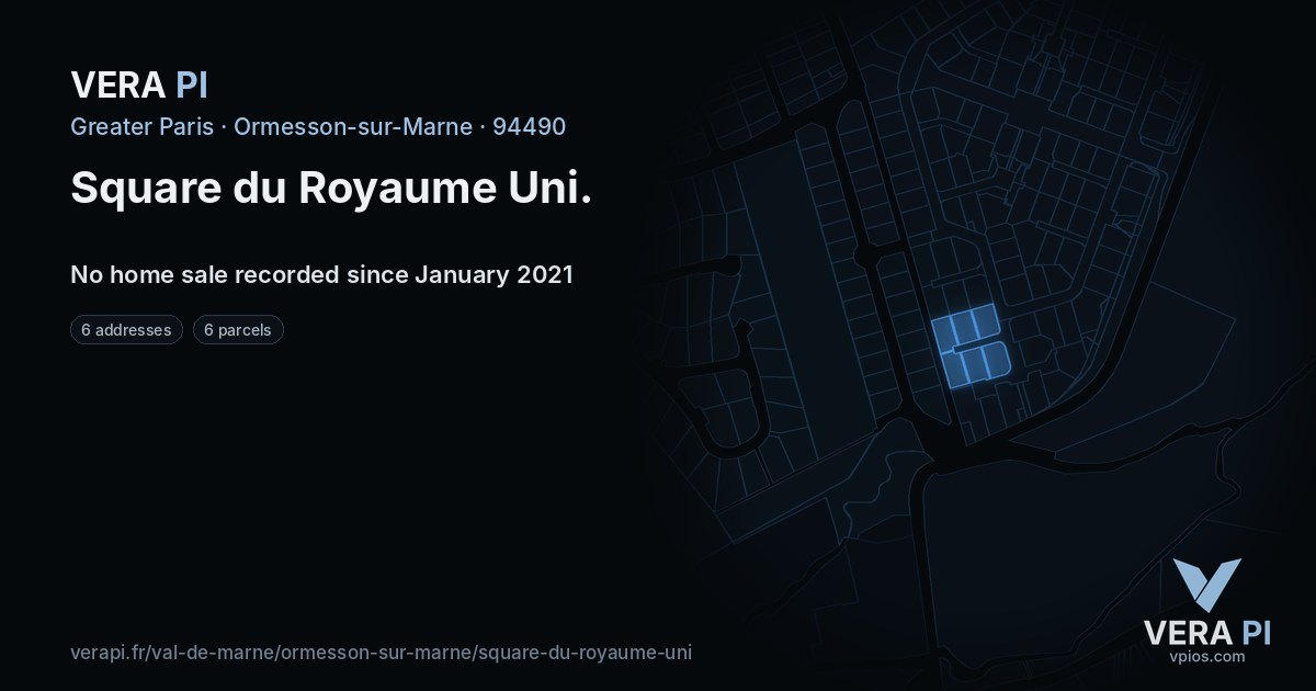Square du Royaume Uni, Ormesson-sur-Marne at night – every parcel coloured by the prices around it, the street's own parcels lit