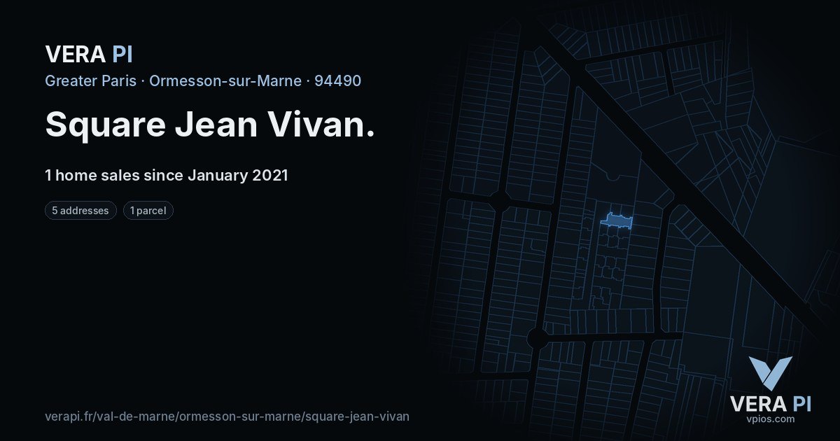 Square Jean Vivan, Ormesson-sur-Marne at night – every parcel coloured by the prices around it, the street's own parcels lit