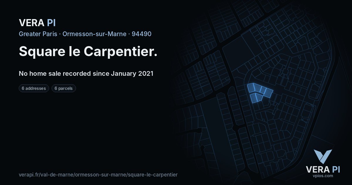 Square le Carpentier, Ormesson-sur-Marne at night – every parcel coloured by the prices around it, the street's own parcels lit